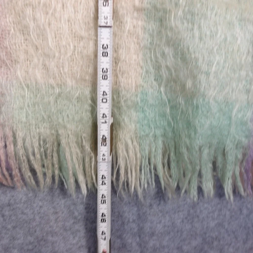 Mohair Throw Blanket Plaid Fuzzy Purple Green Woolmark Tag CHEVRE by ROBIN 68/44